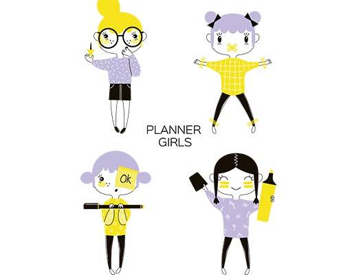 卡通小女孩矢量可爱简笔画女孩女孩线条矢量素材英文字母矢量四个小孩