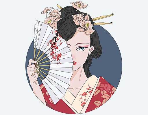 女孩矢量印花日本女孩人物矢量拿扇子的女孩日本风格女孩