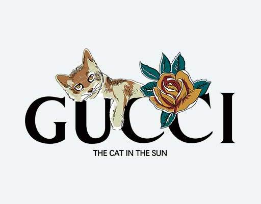 gucci猫咪矢量卡通猫手绘猫咪花朵矢量鲜花花卉矢量简笔猫图案