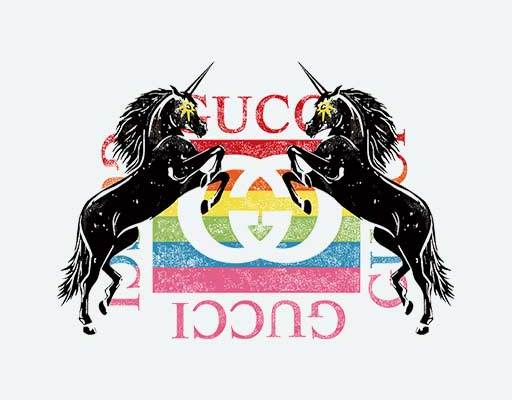 gucci飞马矢量素材独角兽矢量图案黑色马图案女装印花素材欧美大牌图案