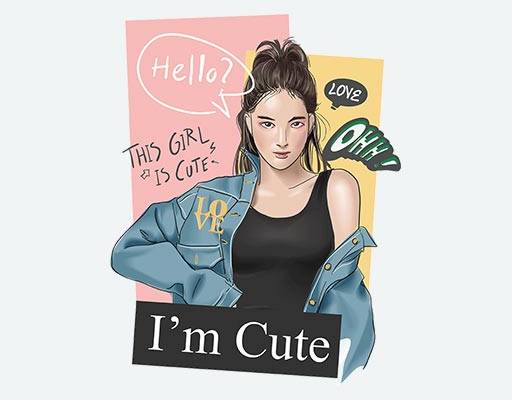 卡通女人矢量素材欧美女孩背影穿牛仔外套女孩时尚女孩手绘女孩