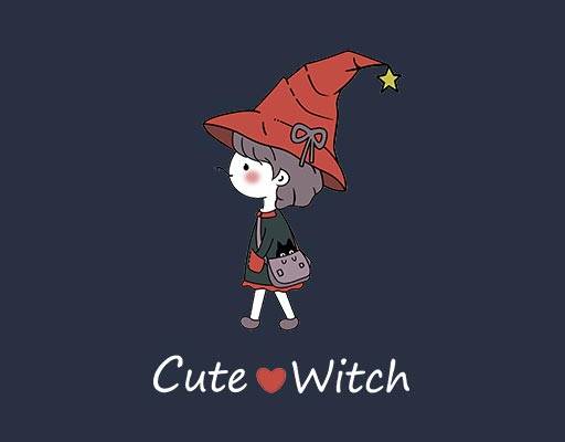 卡通戴帽子的小女孩矢量巫女cute witch 巫师帽女孩卡通女孩黑色小猫