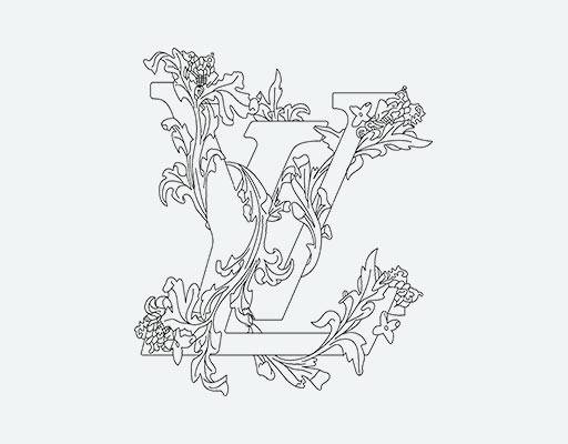 英文字母LV花朵线条字母路易威登LOUIS VUITTON矢量图案
