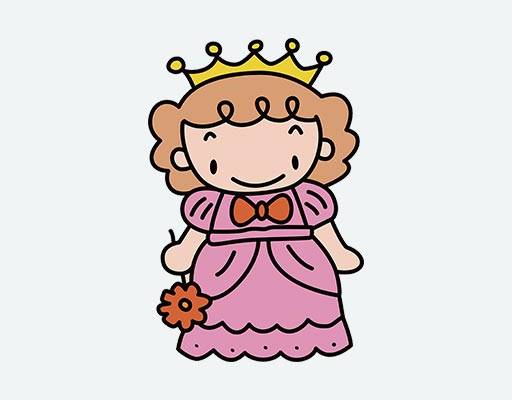 手绘公主矢量卡通小人图案戴皇冠的小女孩卡通人物