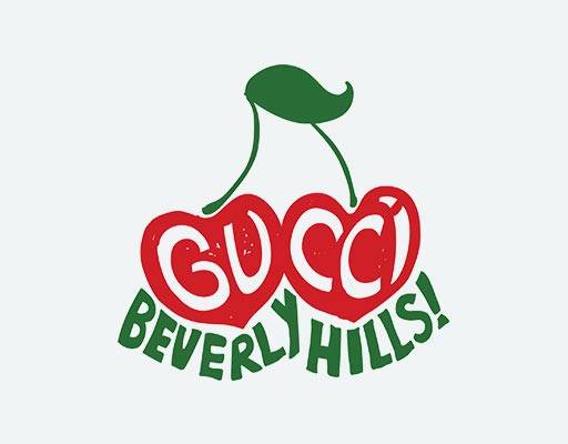 gucci水果矢量红色樱桃图案卡通爱心形状英文字母矢量树叶