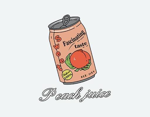 水蜜桃饮料罐子矢量手绘罐子英文字母矢量易拉罐矢量