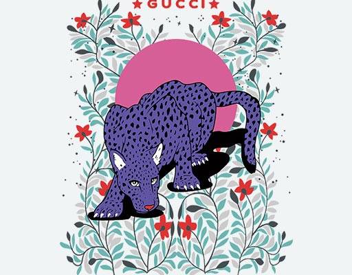 gucci古驰豹子矢量矢量花朵紫色豹子矢量卡通动物矢量花卉植物矢量