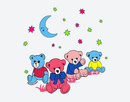 卡通小熊可爱卡通动物彩色小熊四只小熊星星月亮图案