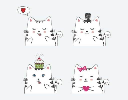 四只猫咪矢量可爱卡通猫矢量猫咪头像矢量手绘猫矢量