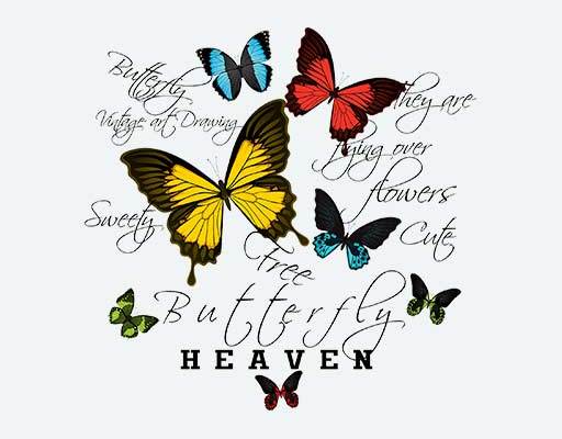 卡通蝴蝶矢量彩色蝴蝶手写英文字母矢量