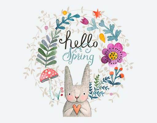 卡通兔子矢量手绘涂鸦兔子花朵植物矢量蘑菇矢量彩色植物矢量