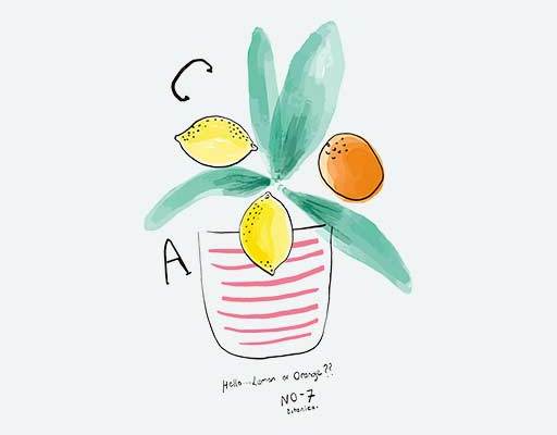 卡通水果矢量柠檬水彩橘子矢量水彩树叶图案口袋矢量