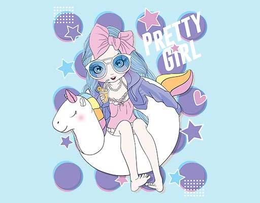 卡通人物矢量可爱卡通女孩矢量游泳圈女孩矢量手绘卡通人物矢量