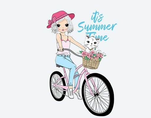 卡通女孩矢量骑自行车的女孩矢量可爱卡通人物矢量卡通猫咪矢量