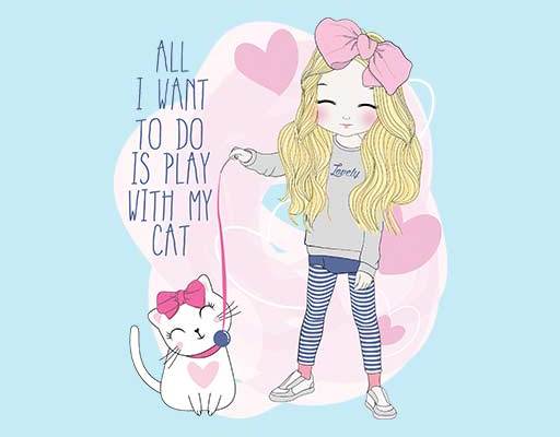 卡通小女孩矢量可爱卡通人物矢量卡通猫咪矢量手绘卡通女孩英文字母矢量