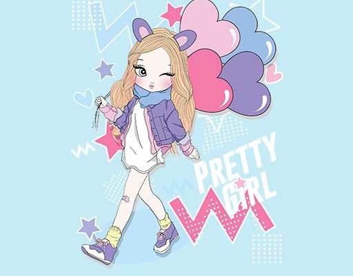 卡通小女孩矢量拿气球的小女孩矢量手绘卡通人物矢量可爱小孩心形气球