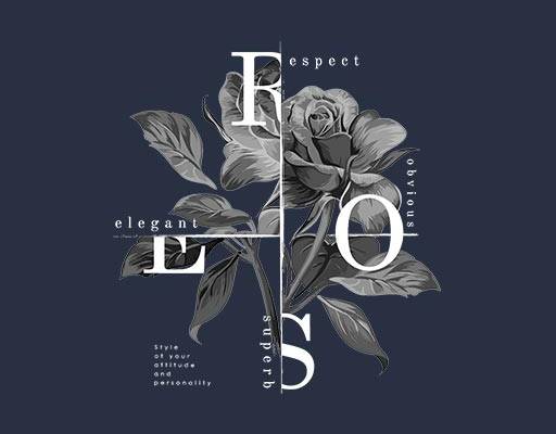 花朵矢量黑色花朵图案玫瑰花矢量英文字母矢量花卉矢量