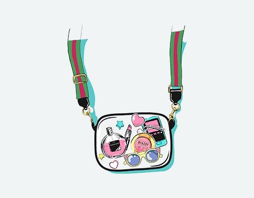 女士挎包矢量手提包矢量女孩包包图案香水眼镜矢量化妆品矢量图案