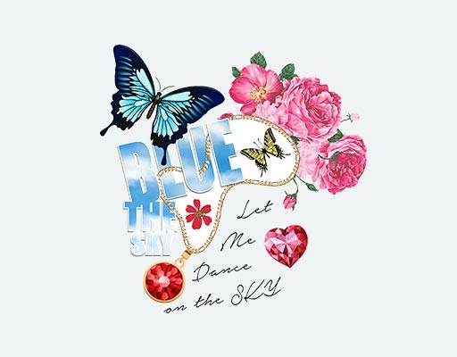 蝴蝶矢量彩色花朵矢量鲜花图案宝石项链花卉矢量