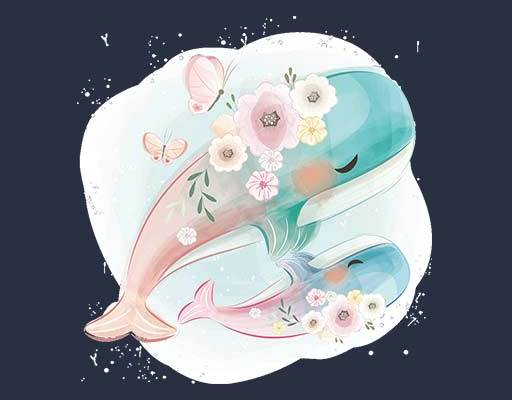 彩色鲸鱼矢量英文字母矢量卡通鱼图案两只鱼素材彩色