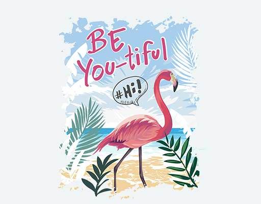 火烈鸟矢量卡通图案夏日风情图案可爱卡通动物清新图案女装