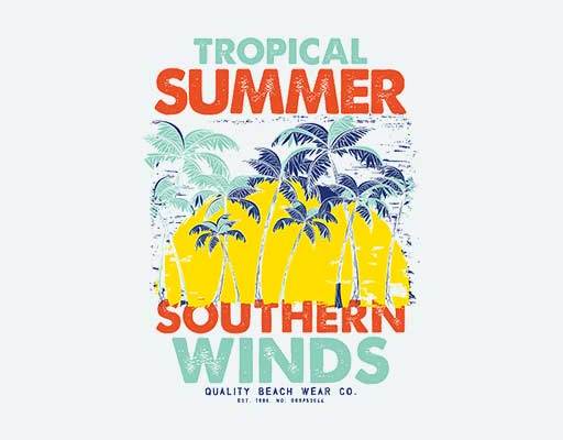 椰子树太阳矢量英文字母夏日风情矢量