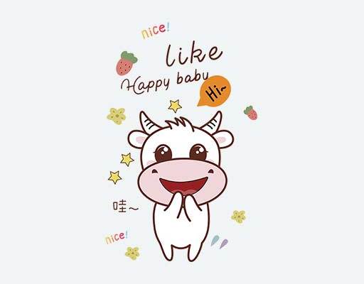 卡通可爱牛矢量英文字母牛亲子装卡通图案女装图案