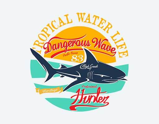 鲨鱼矢量卡通鱼海洋动物矢量英文字母圆形海洋风格