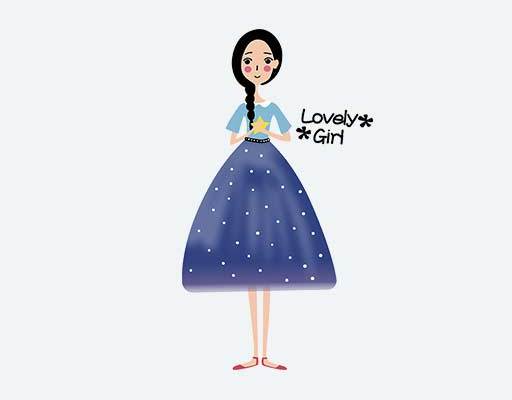 卡通女孩矢量穿裙子的小女孩卡通素材可爱长发女孩