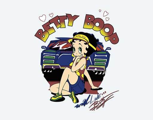 卡通小女孩矢量贝利女孩和汽车图案英文字母betty boop