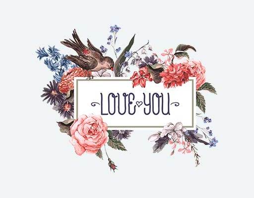 花朵小鸟英文字母矢量花love you 英文字母