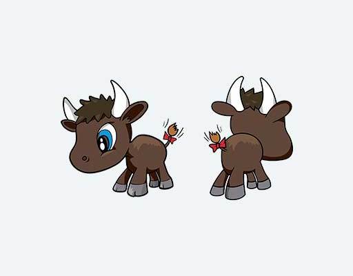 卡通小牛矢量品牌卡通图案牛前后图案棕色小牛