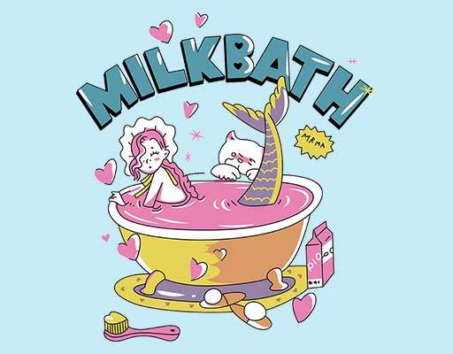 洗澡的美人鱼矢量MILKBATH卡通女孩矢量英文字母人鱼图案