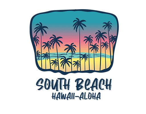 卡通椰子树图案手绘椰子树渐变印花素材男装印花素材