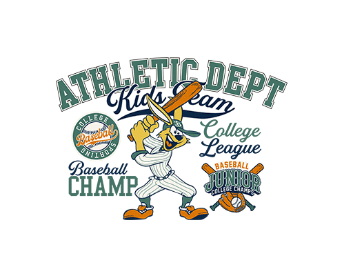 打棒球的兔子变形英文字母图案男装印花素材徽章图案