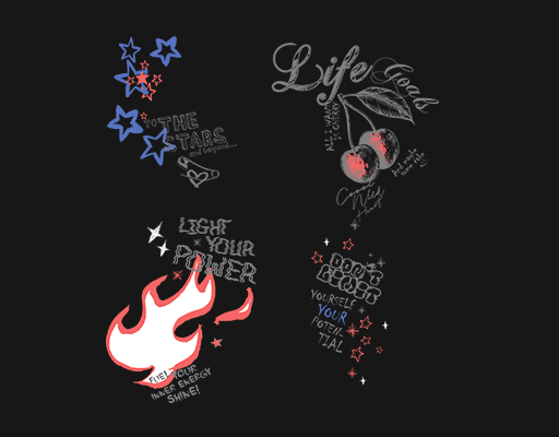 卡通英文字母图案手绘火焰图案卡通水果图案男装印花素材