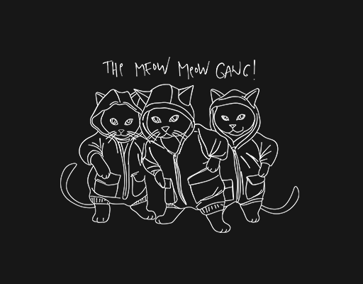 卡通猫咪图案手绘猫三只猫图案男装印花素材