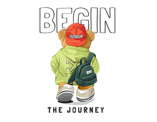 卡通小熊图案手绘小熊戴帽子小熊背影男装印花素材