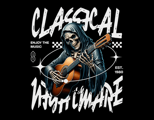 卡通骷髅头弹吉他的骷髅图案涂鸦英文字母图案男装印花素材