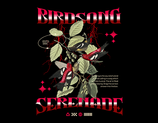 卡通动物图案闪电图案卡通鸟图案树叶图案男装印花素材