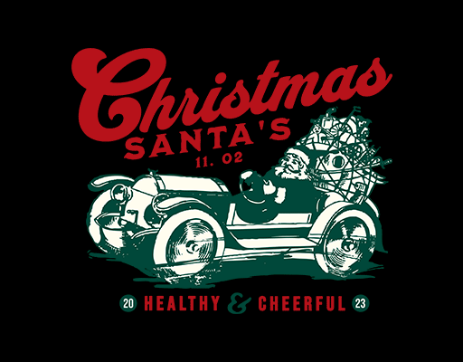 卡通圣诞老人，手写飘逸英文字母图案男装印花素材开汽车的圣诞老人