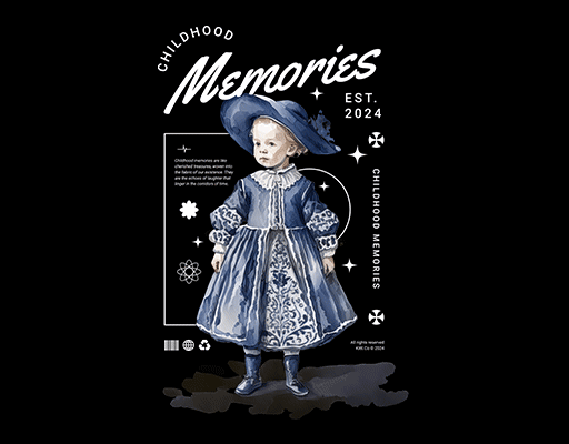 卡通女孩图案手写英文字母复古人物图案男装印花素材