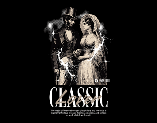 卡通人物头像复古男人女人头像闪电男装印花素材