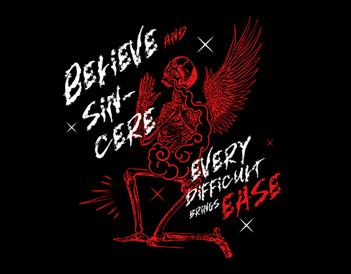 卡通骷髅头图案祈祷的骷髅图案手写英文字母图案男装印花