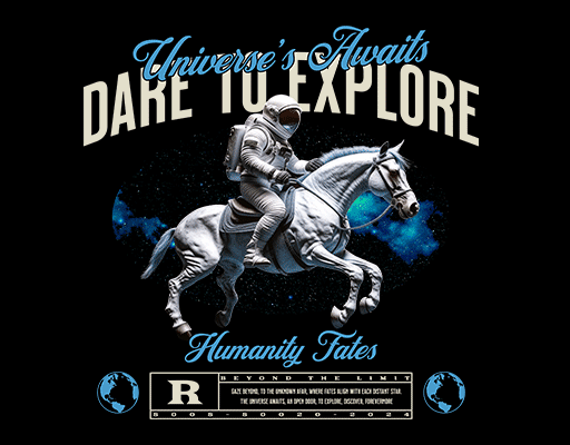 骑马的宇航员图案手写英文字母图案男装印花素材变形英文字母