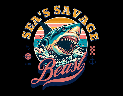 卡通鲨鱼图案手绘鲨鱼立体英文字母图案男装印花素材