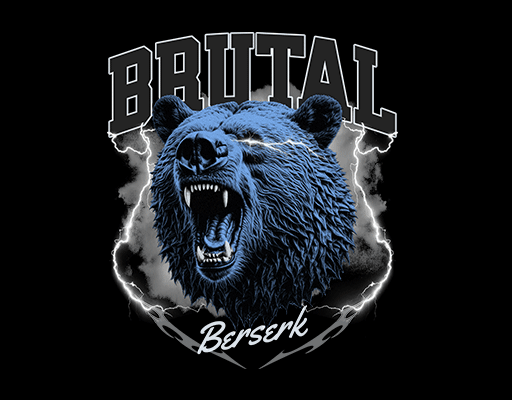 卡通熊头图案手绘熊头变形英文字母图案闪电图案男装印花素材