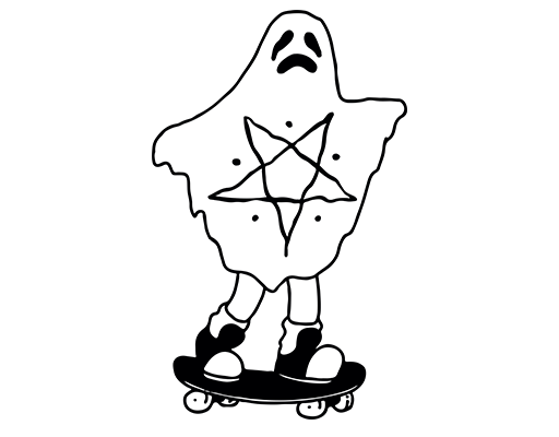 卡通滑板人物图案手绘卡通滑板五角星图案男装印花素材幽灵图案