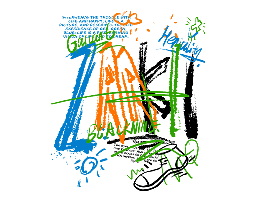 涂鸦英文字母图案涂鸦线条彩色英文字母男装印花素材