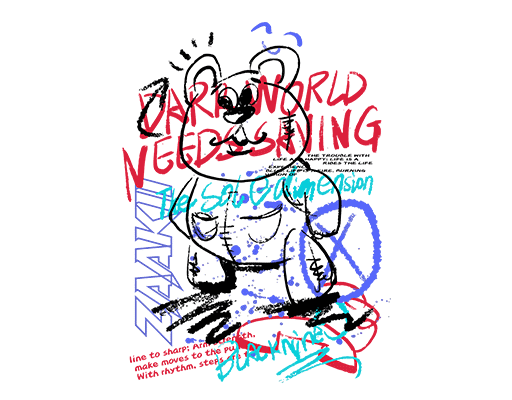 卡通小熊图案涂鸦英文字母图案涂鸦小熊男装印花素材